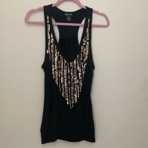 Black V Neck Gold Sequin tank top Size Large